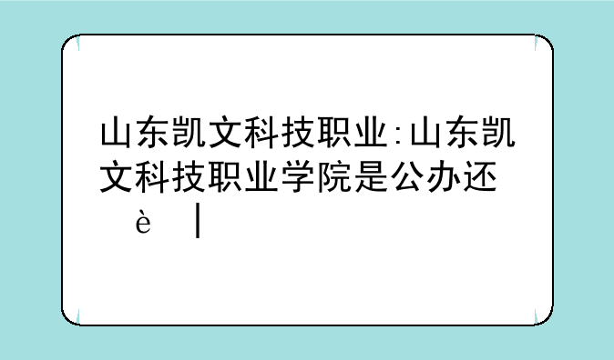 山东凯文科技职业:山东凯文科技职业学院是公办还是民办